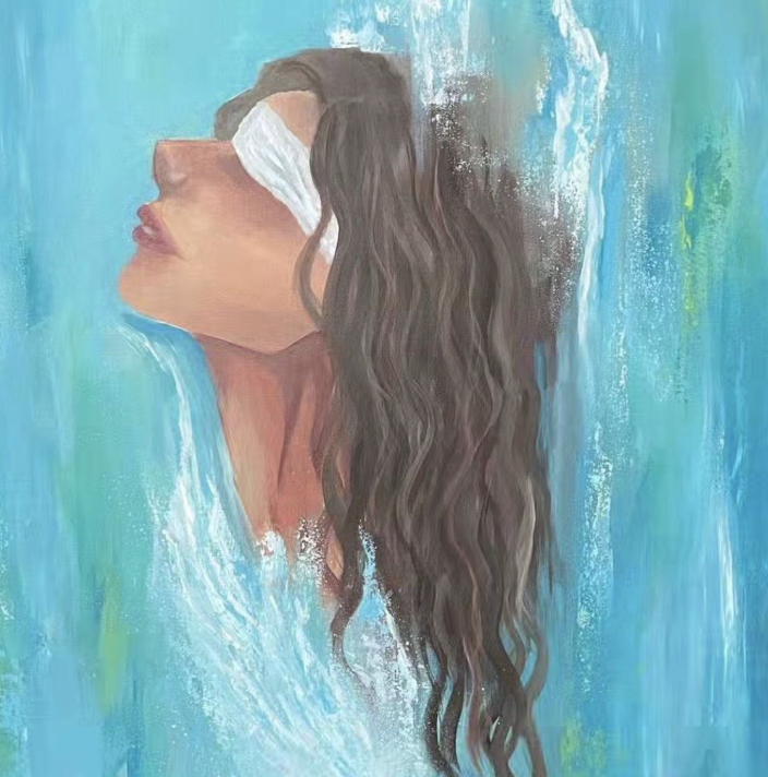 a woman's face and there is a shadow on her eyes